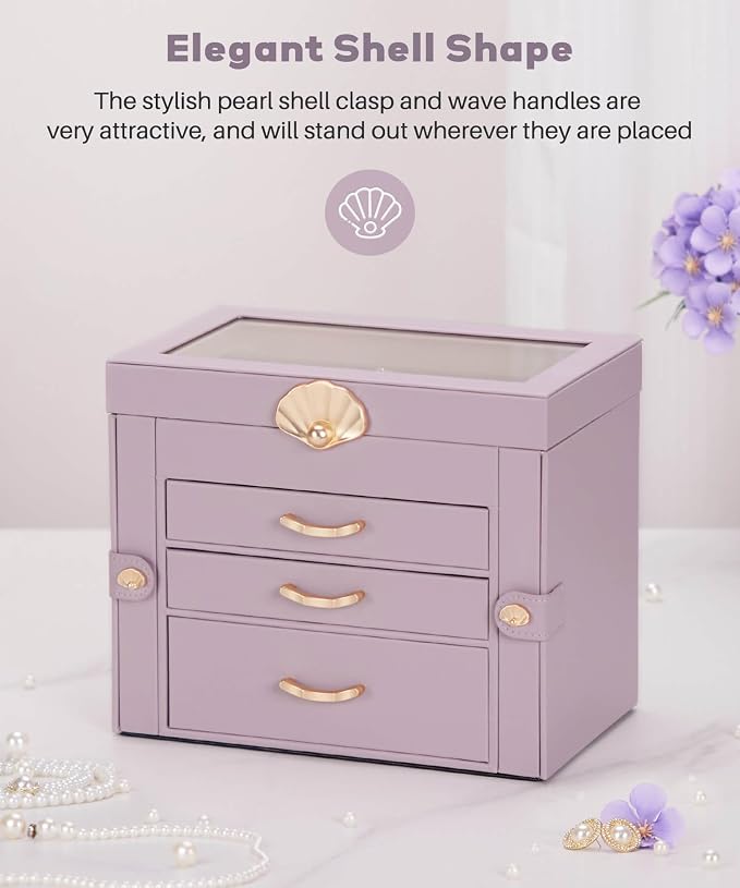 Enthralite Jewelry Box with 3 Drawers: Display Organizer for Earrings Necklaces - Gifts for Girls Women (Grey Purple) - Image 9
