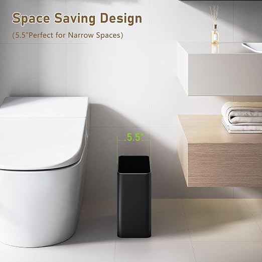 Small Bathroom Trash Can 2.4 Gallon Wastebasket, Slim Metal Garbage Can Matte Black Stainless Steel Trash Bin for Bedroom,Office,Kitchen,Toilet, rv, Near Desk, Under Sink - Image 2