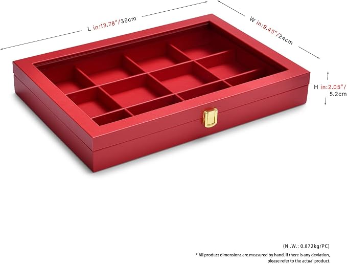 Oirlv 12 Gird Jewelry Tray with Acrylic Lid Premium Leather Jewelry Organizer Box Transparent Lid Bracelet Bangle Storage Case for Women Gift - Image 5