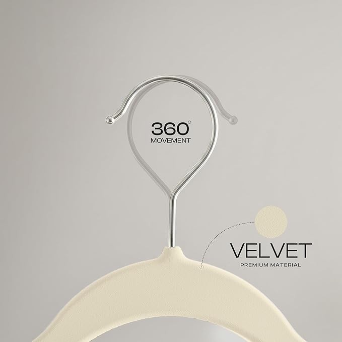 Utopia Home Velvet Hangers 50 Pack - Non-Slip Suit Hangers with 360 Degree Rotatable Hook - for Pants, Coats, Shirts & More (Ivory) - Image 3
