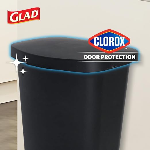 Glad 13 Gallon Trash Can | Plastic Kitchen Waste Bin with Odor Protection of Lid | Hands Free with Step On Foot Pedal and Garbage Bag Rings, Black - Image 3