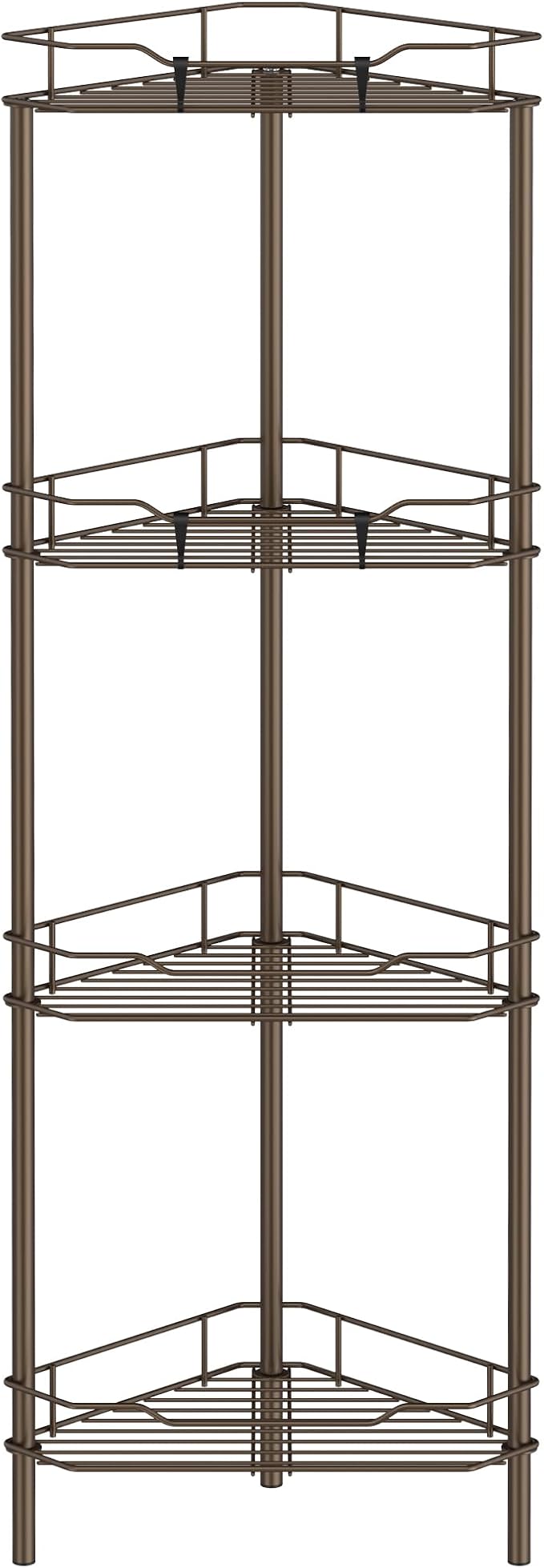 HuggieGems 4 Tier Floor Standing Corner Shower Caddy Organizer Shelf with Hooks, Bathroom Shelves Stand Rack, Bronze by HuggieGems