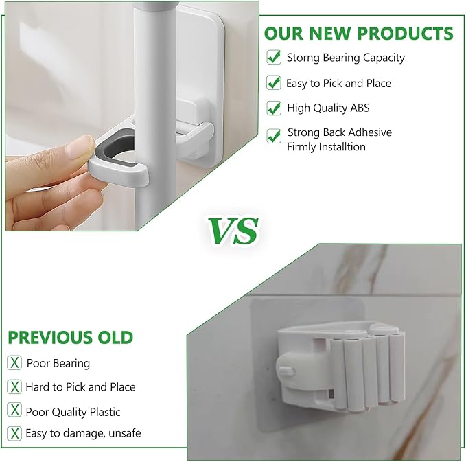 3pack Broom and Mop Holder Wall Mount No Drill Mop and Broom Gripper Mop Handle Hanger Household Cleaning Organizer, Holds up to 6 lb - Image 3