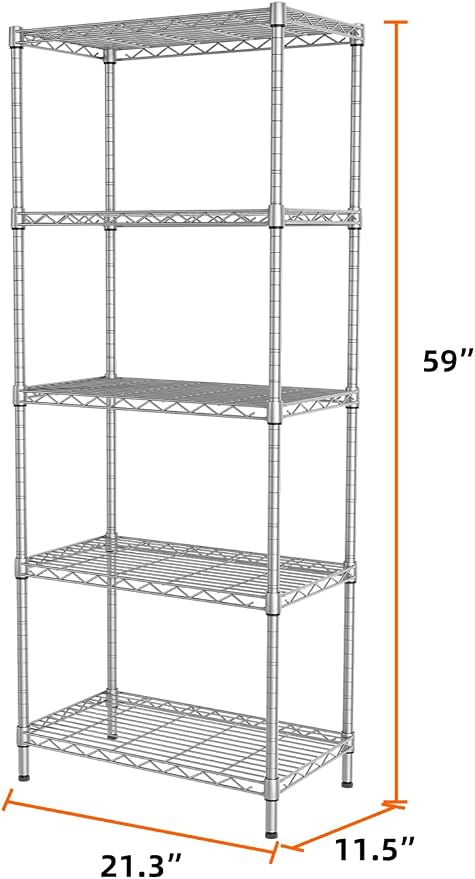 SINGAYE Shelf Wire Shelving Adjustable Storage Shelves Rack Standing Units for Kitchen Closet Laundry Bathroom Organizers Metal Pantry Narrow Mesh Gaps 12" D x 22" W x 59" H Gray - Image 3
