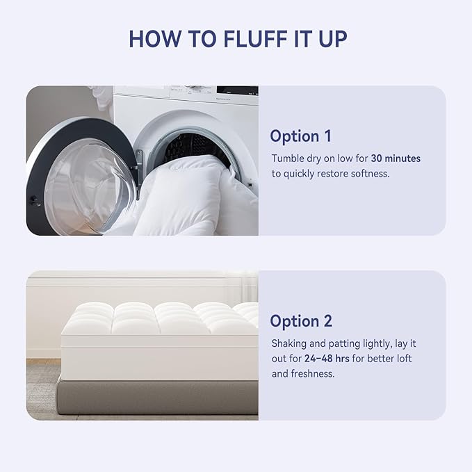 ELEMUSE Twin XL Mattress Topper for College Dorm Room Essentials, Thick Extra Long Twin Mattress Pad for Back Pain Relief, Plush Pillowtop with Elastic Deep Pocket, Overfilled Down Alternative Filling