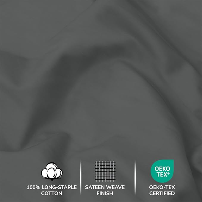 Feather & Stitch 500 TC Full Size 4pc Damask Bed Sheet Set, 100% Soft Cotton Breathable Bedsheets, 18" Deep Pockets Sateen Weave Solid Bedding Mattress Resort Hotel Luxury Decor - (Charcoal Slate)