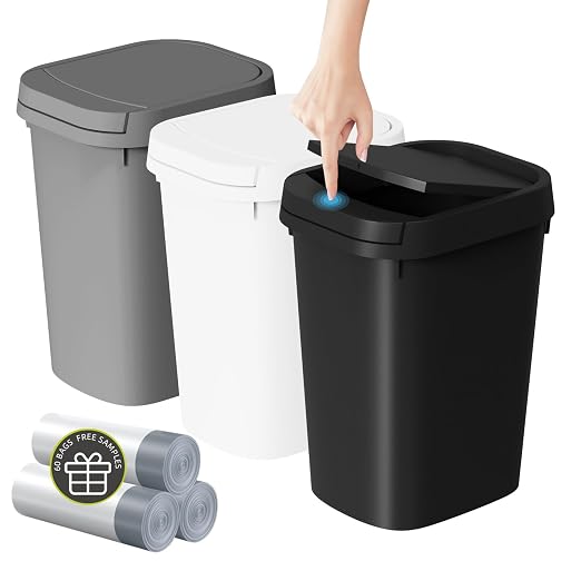 KSSKSS 3 Pack Bathroom Small Trash Can with Lid, 2.6 Gallon Slim Garbage Bin with Pop-Up Lid, 10L Plastic Wastebasket for Bedroom, Office, Kitchen, Toilet (Three Colors) by ksskss