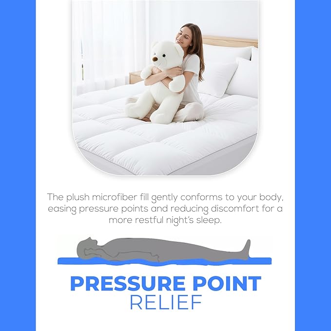 Mattress Topper Queen, Plush Pillow Top Extra Thick Mattress Pad Cover, Quilted Fitted Mattress Protector with Deep Elastic Pocket, Overfilled Down Alternative Filling Soft Bed Toppers