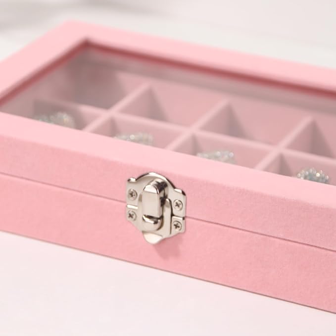 Travel Jewelry Box,Small Jewelry Case,Rings Earrings Cufflinks Organizer for Girls (Pink, 15 Grids) - Image 6