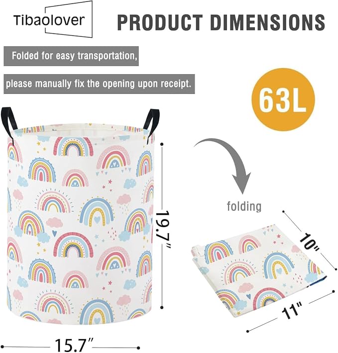 Baby Laundry Basket Baby Nursery Hamper Kids Laundry Basket Toy Storage Bin for Boys Room Decor Gift Baskets for Bedroom Bathroom(Blue Rainbow) - Image 2