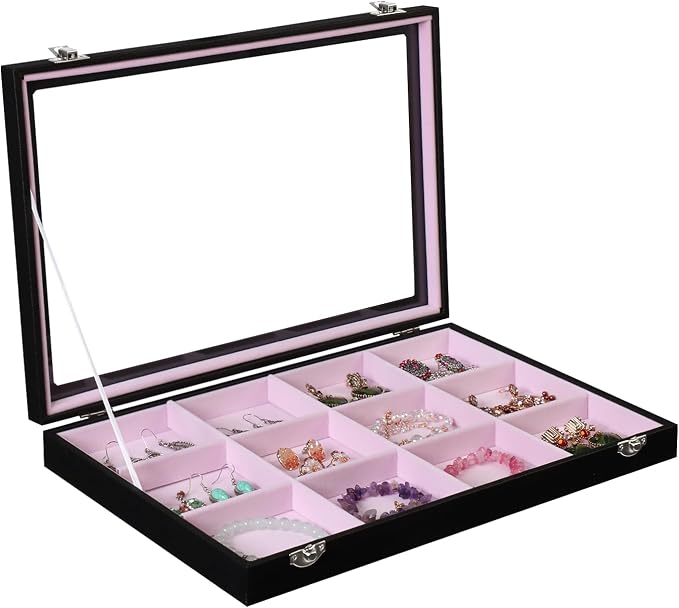 Stratalife Jewelry Organizer Bracelet Earring Holder Organizer Jewelry Drawer Storage Anti Tarnish Bangle Ring Holder Box for Women Girls 12 Grid (Pink Black) by Stratalife