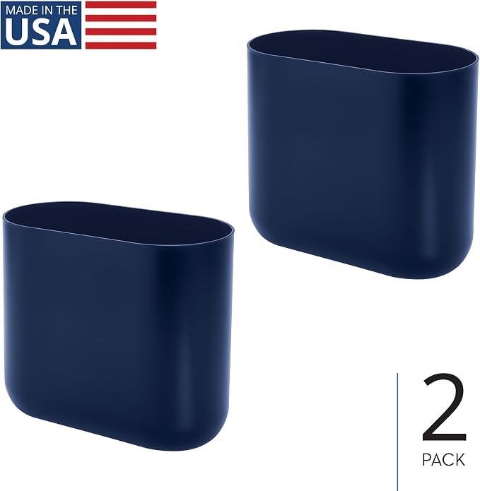 iDesign Small Slim Plastic Bathroom Trash Can, Garbage Can for Bedroom, Office, Desk, Dorm, 2-Pack, Navy Blue - Image 2