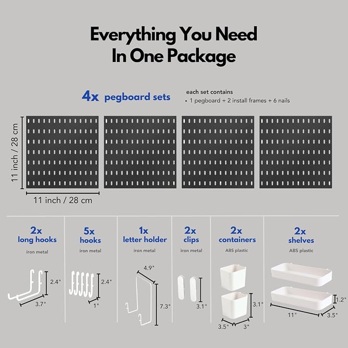 Keepo Peg Board Wall Organizer – Plastic Pegboard Panels, Modular Peg Board Storage System for Home Office, Craft Room, Gaming Setup (Black, 22″×22″) - Image 4