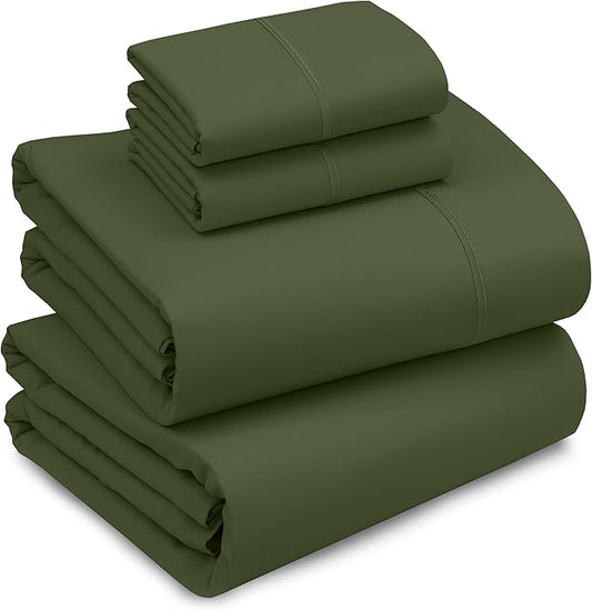 RUVANTI 100% Cotton Sheets – Queen Size Percale Bedding, Cooling & Breathable, Durable with a Crisp, Soft & Comfortable Feel, 16" Deep Pocket, 4-Piece Set, Chive