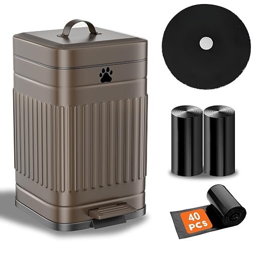 Dog Poop Trash Can Outside, 5L/1.3Gal Metal Dog Waste Trash Can with Lid, Foot Pedal, Pet Waste Container with 40 Bags, Poop Bucket with Lid Soft Close for Pet, Brown by Kopuncare