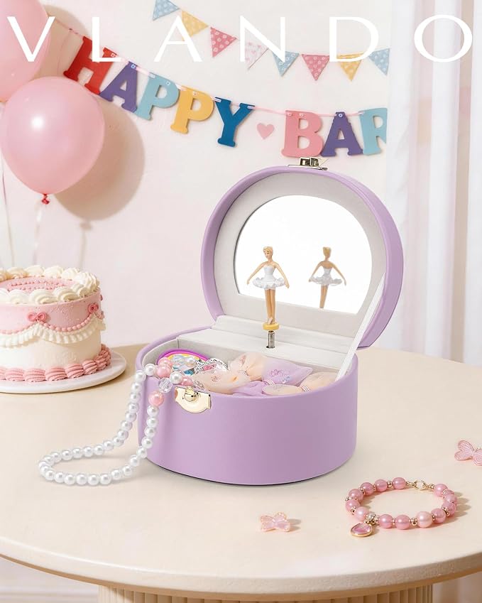 VLANDO Bithday Gifts for Girl, Musical Jewelry Box for Girls, Small Kid Music Box with Ballerina for Party Bedroom Decor, Gifts for Girls Kids - Purple - Image 2