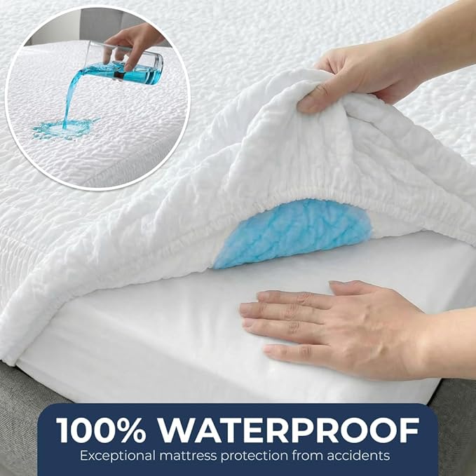 PAULATO BY GA.I.CO Twin Waterproof Mattress Protector – Fitted Sheet Style, Breathable & Noiseless, Deep Pocket Up to 19”, Soft Polyester Mattress Cover (Twin)
