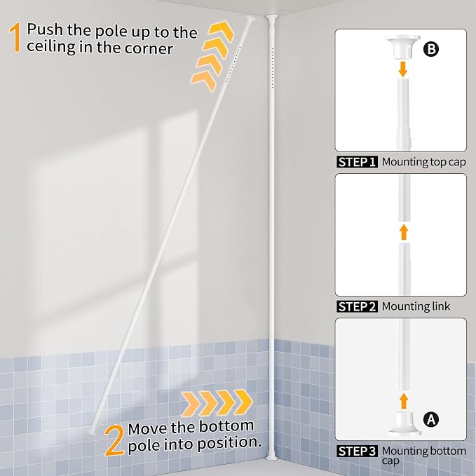360° Rotating Shower Caddy Tension Pole, 4 Tiers Corner Shower Organizer for Bathroom Shelf Bathtub, Adjustable Standing Shower Rack Bathroom Accessories, Easily Assemble, 34-124 Inch Height, White - Image 7