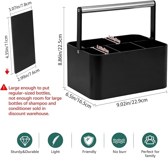 BYUNER Black Shower Caddy Portable: Plastic Bathroom Caddy Countertop,Cleaning Caddy Organizer with Handle,Utility Hard Shower Basket Storage Tote for Toiletry,College Dorm Room Essential for Guys/Men - Image 2