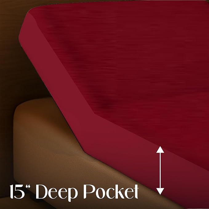 SGI bedding Waterproof Split Top King 78x80 Mattress Protector Pad Cover– 32" Top, 18" Deep Pocket Fitted Style, Soft Noiseless & Breathable Bed Cover for Adjustable Head Beds Burgundy