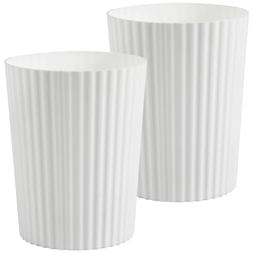 JiatuA Small Trash Can Plastic Wastebasket Round Garbage Container Bin for Bathroom, Kitchen, Bedroom, Home Office, College Dorm, White 2 Pack by JiatuA