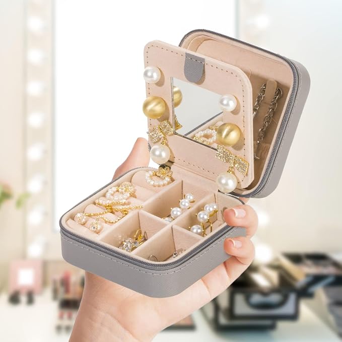 KElofoN 5 packTravel jewelry case Travel jewelry box Travel Jewelry Organizer Small Jewelry Organizer Box for Girls Women with Mirror (Grey-5) - Image 7