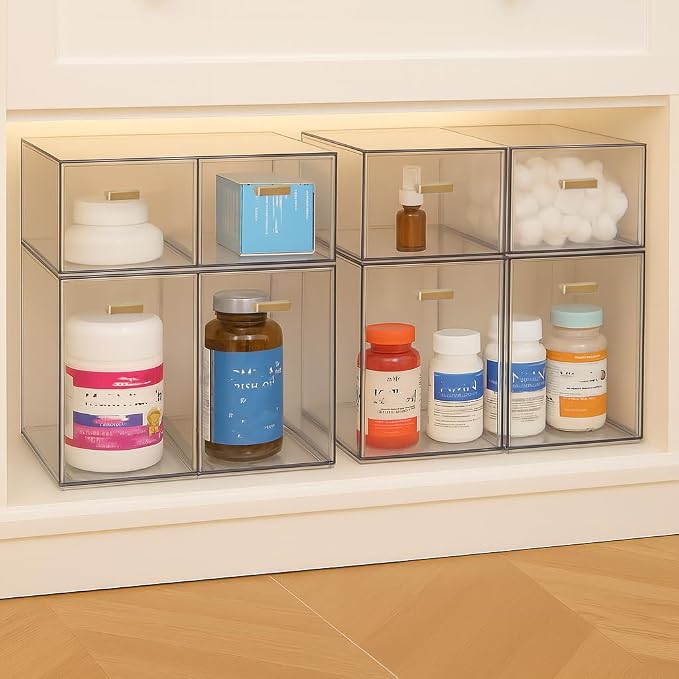 LALOBLUE Clear Stackable Drawer Organizer, 4 Pack Acrylic Storage Drawers with Pull-Out Design, Space-Saving Organizer for Bathroom, Vanity, Kitchen & Office - Image 5