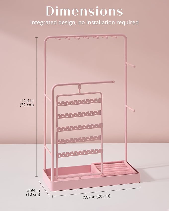 ProCase Jewelry Stand Holder Organizer, Jewelry Display Storage with Ring Tray, Rotating Earring Bracelet Necklace Holder, Valentine's Gifts Room Dorm Decor for Teen Girls -Pink (No-Assembly) - Image 7