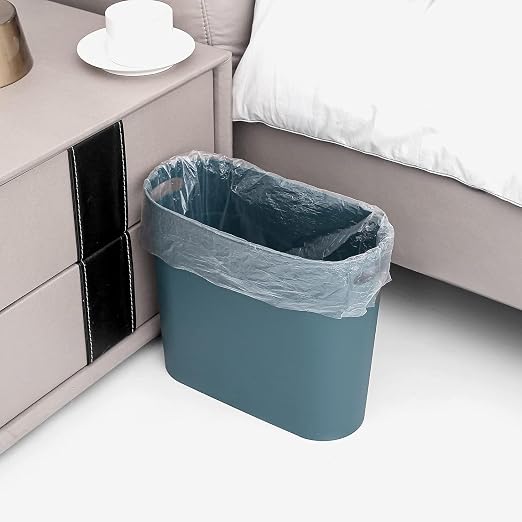 rejomiik Small Trash Can, Slim Garbage Can Plastic Waste Basket with Handles 3.5 Gallon Container Bin for Narrow Spaces Bathroom, Bedroom, Kitchen, Office at Home, 2 Pack Teal Blue - Image 5