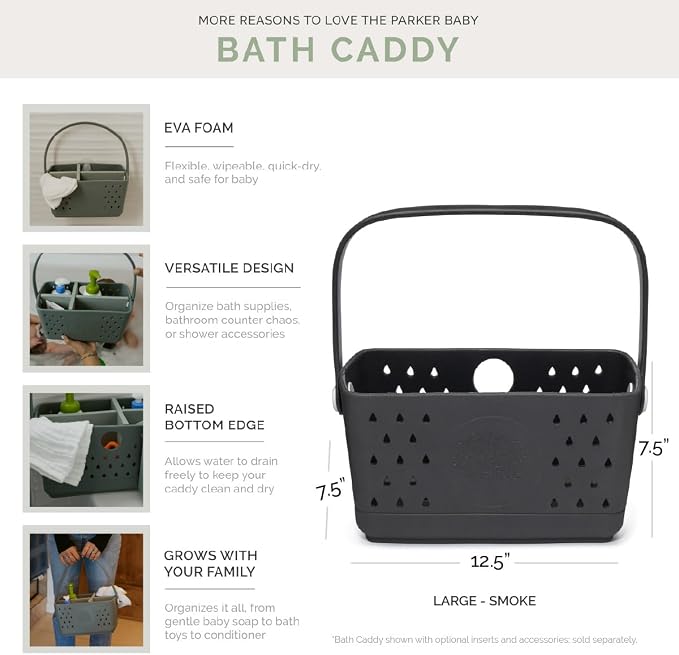 Parker Baby Large Bath Caddy | BPA Free & Food Grade Shower Caddy Organizer for Toys & Supplies | Quick-Dry, Sturdy & Perfect Size Shower Basket w/Handle in Neutral Colors - Image 4