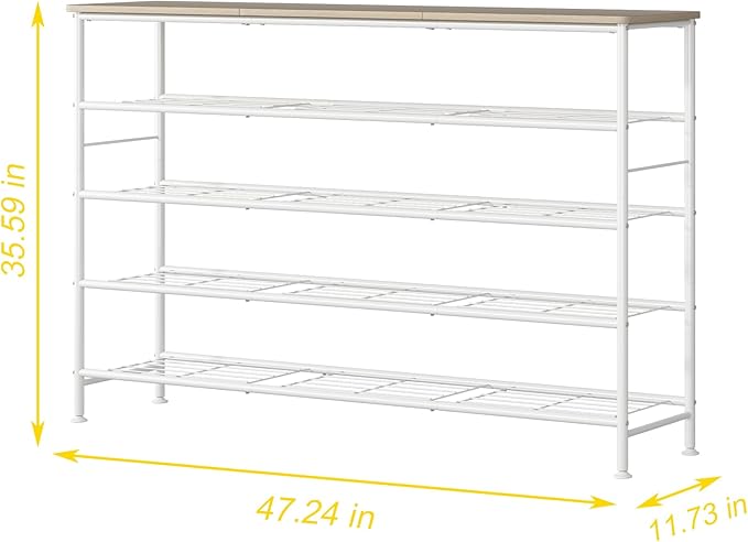 SUOERNUO Shoe Rack Organizer 5 Tier for Closet Entryway Free Standing Metal Storage Shoe Shelf with MDF Top Board (White+Oak, Large 5 Tier) - Image 3