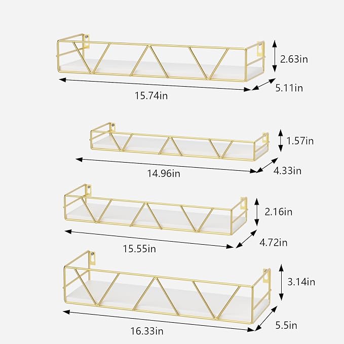 Amaoot Floating Shelves Set of 3, Home Wood Wall Shelf, Farmhouse Shelf for Bedroom, Wall Mounted Floating Shelf for Living Room, Bedroom, Bathroom, Kitchen, Office (Gold-4pcs) - Image 3