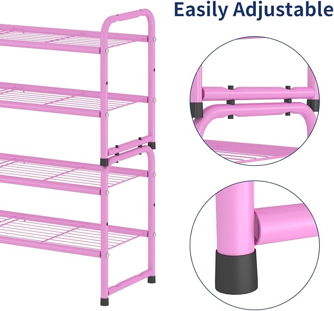 SUFAUY 2 Tier 33" Wide Shoe Rack, Closet Metal Wire, Stackable, Pink - Image 7