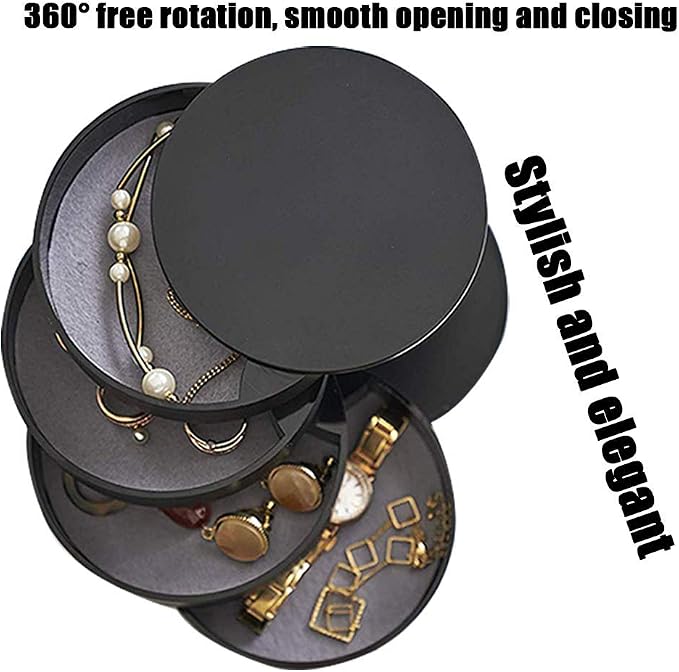 TIMESETL Jewelry Organizer, Small Jewelry Storage Box Earring Holder for Women, 4-Layer Rotating Travel Jewelry Tray Case with Lid for Bracelets Rings Bracelets - Black - Image 6