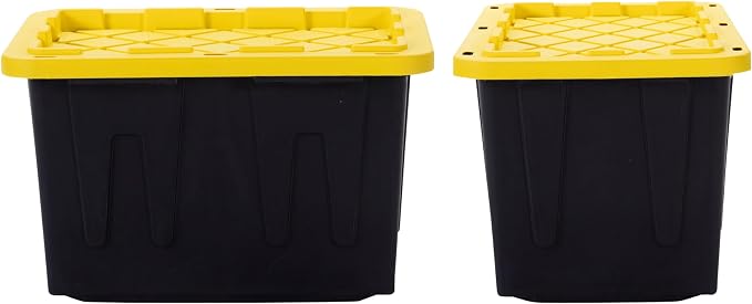 Plastic 23-Gallon Storage Tote with Lockable Lid, Stackable Tough Regular-Duty Bin for Garage, Tools, and Home Organization (2-Pack) - Black and Yellow - Image 3