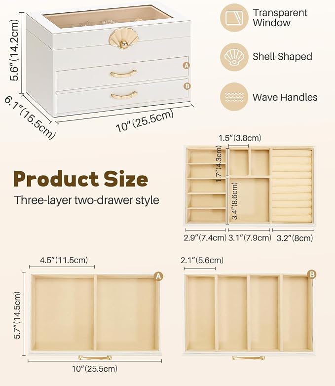 Enthralite Jewelry Box with 2 Drawers: Display Organizer for Earrings Necklaces - Gift for Girls Women (White) - Image 7