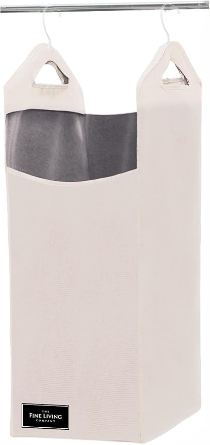 The Fine Living Co. Hanging Laundry Hamper Bag, Heavy Duty Hanger, Space Saving Closet Hamper Organizer (Beige) by TheFineLivingCompany