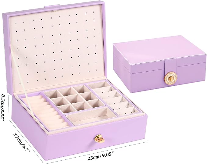 Earrings Jewelry Box for Girls, Large Capacity Jewelry Organizer with 40-Pair Earring Board, 2-Layer Leather Jewelry Storage Box for Necklaces Rings Bracelets with Removable Tray, LightPurple - Image 6