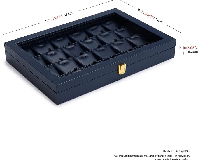 Oirlv Premium Blue Leather Jewelry Tray with 24 Grid Removable Jewelry Cards Jewelry Organizer Box with Transparent Acrylic Lid Necklace Pendant Display Case - Image 5