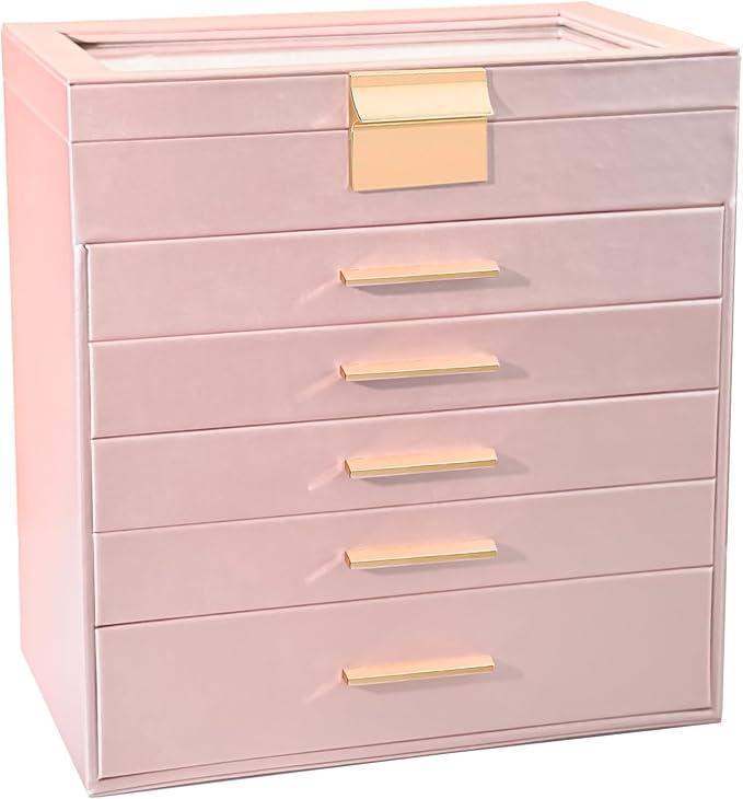 BOOVO Jewelry Boxes for Women, White and Black 6 Layer Large Jewelry Box for Necklace, Bracelet, Earrings, Rings Storage, Jewelry holder Organizer for Girls Gift (Rose gold, 6 layer) by BOOVO