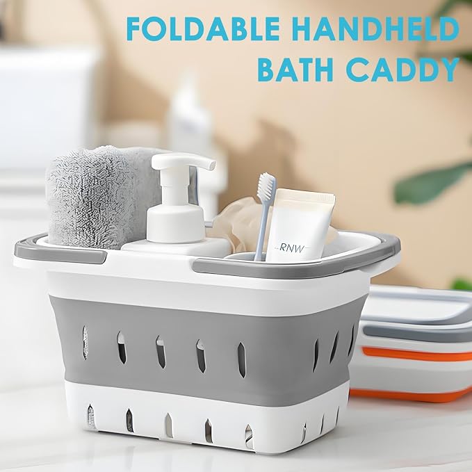Fammart Portable Shower Caddy Tote – Collapsible Plastic Basket with Handles, Foldable Storage Organizer for Bathroom, Kitchen, College Dorm, Gym, Travel & Camping, Gray - Image 2