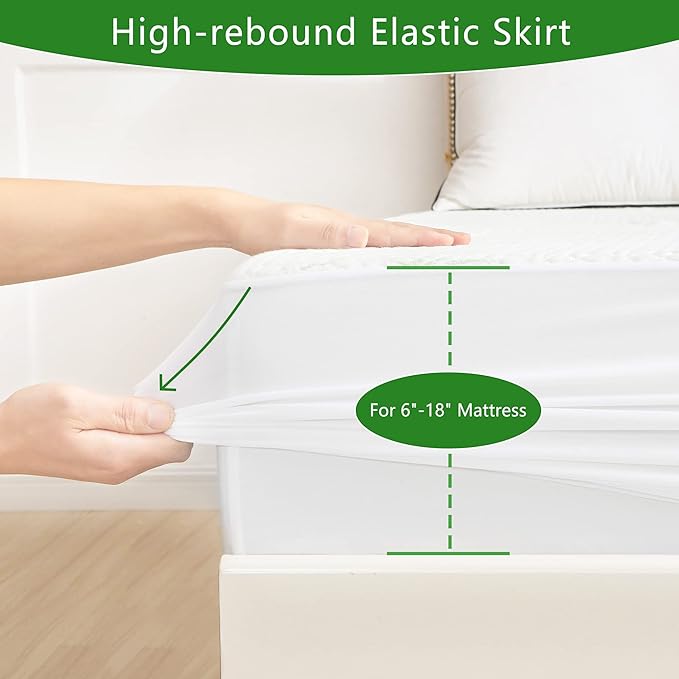 Split King Mattress Protector for Adjustable Bed, Cooling and Breathable Bamboo Viscose Waterproof Split Top King Mattress Pad Cover with 6-18 inches Deep Pocket, 32-34 inches Split from Head