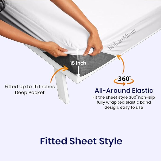 XL V Berth Mattress Protector Pad Cover White Color Fits Upto 15”inch Deep Pocket 100% Waterproof in XL V Berth Fitted Style Ultra Soft Terry Cotton Material Vinyl-Free Easily Washable