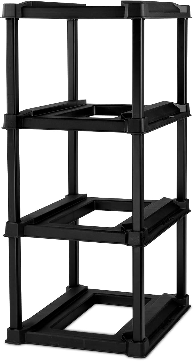 Sterilite 4 Tier Tote Rack, Vertical Plastic Organizer with 4 Pack 27 Gallon Industrial Storage Totes, Black - for Garages, Workshops, or Basements - Image 3