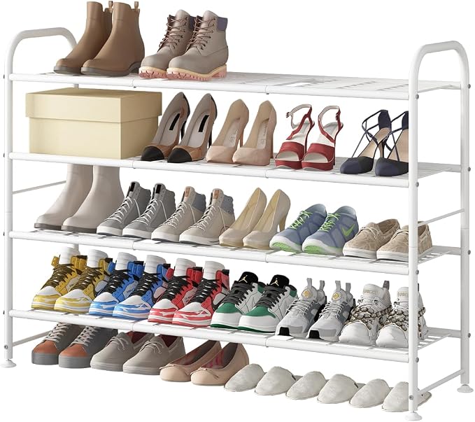LINZINAR Shoe Rack Long 4 Tier Shoe Storage Organizer Metal Wide Shoe Shelf for Closet Entryway Bedroom 30 Paris Large Capacity, White by LINZINAR