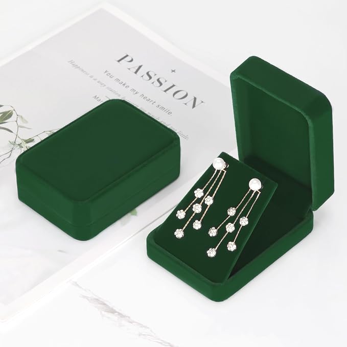 LETURE 2 Pieces Velvet Jewelry Gift Boxes for Necklace Pendant Earring Bracelet, Small Jewelry Storage Display Case for Christmas Wedding Engagement Birthday Anniversary (Green) - Image 5