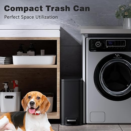 Bathroom Trash Can with Lid Slim 1.6 Gallon Stainless Steel Garbage Can with Removable Inner Bucket Soft Close Lid Durable Step Pedal Trash Bins for Toilet Bedroom Office (Matte Black, 1.6 Gallon) - Image 3