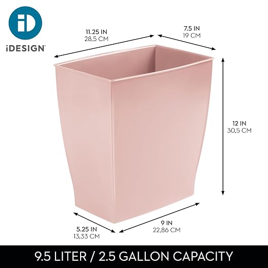 iDesign Small Plastic Bathroom Trash Can, Slim Rectangle Garbage Bin for Bedroom, Office, Dorm, Pink - Image 4