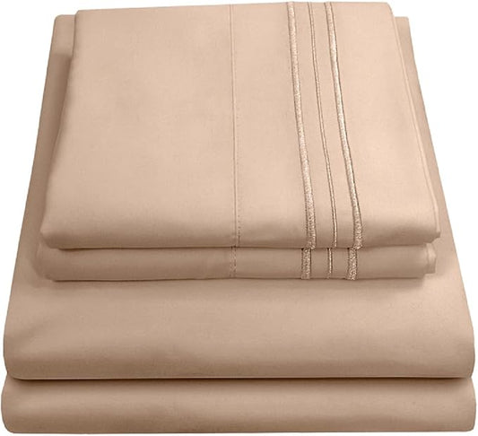 RV Queen Bed Sheets - Breathable Luxury Sheets with Full Elastic & Secure Corner Straps Built In - 1800 Supreme Collection Extra Soft Deep Pocket Bedding Set, Sheet Set, RV Short Queen, Taupe