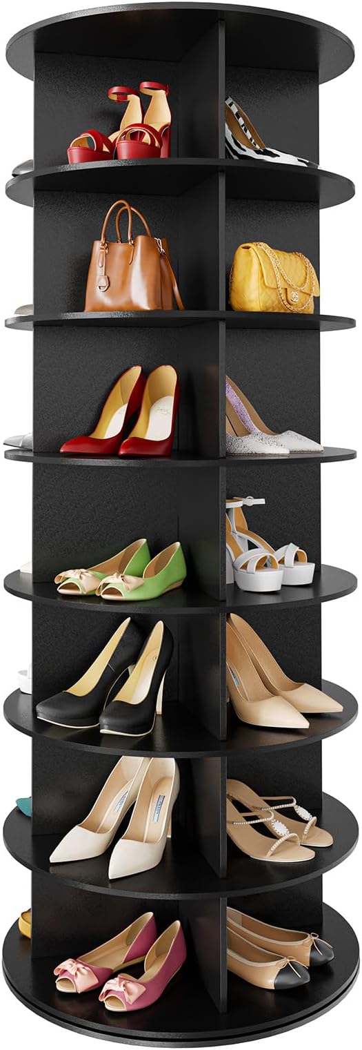 SpaceAid 7 Tier Rotating Shoe Rack Tower, Spinning Shoe Display Lazy Susan, Revolving 360 Shoe Rack Storage Round Carousel, Vertical Handbag Rotate Shoes Closet Organization (7-Tier Black) by SpaceAid